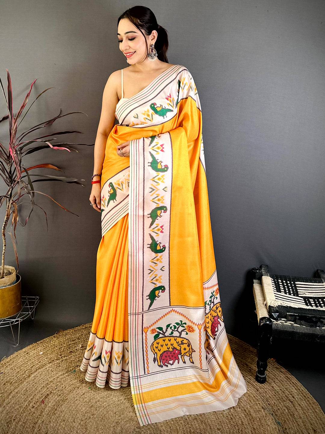 Classic Soft Tussar Ikat Weave Saree