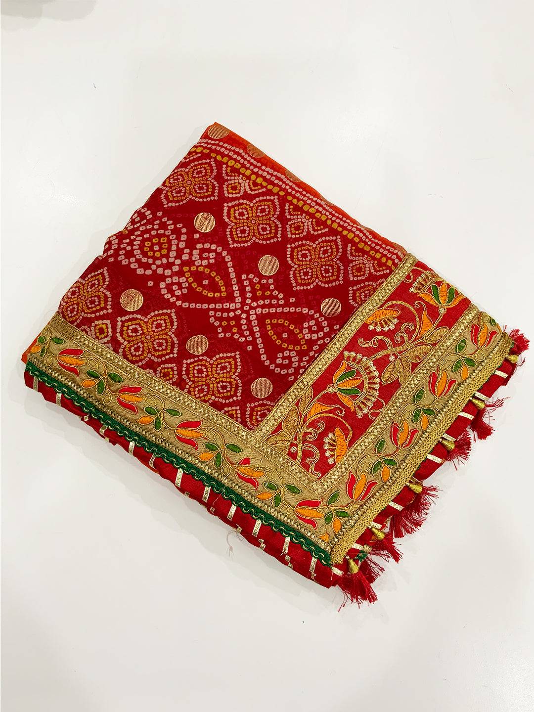Beautiful Chiffon Foil Work Bandhani Saree