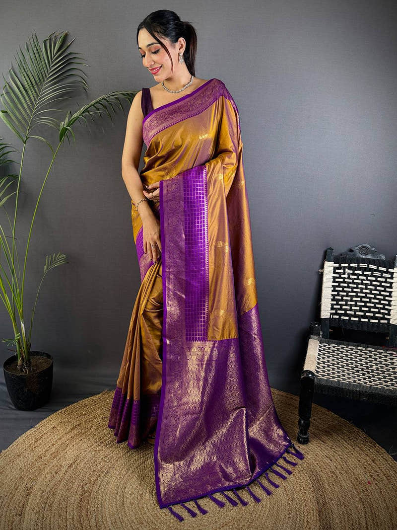Golden Grace Tilak Butta Soft Silk Saree