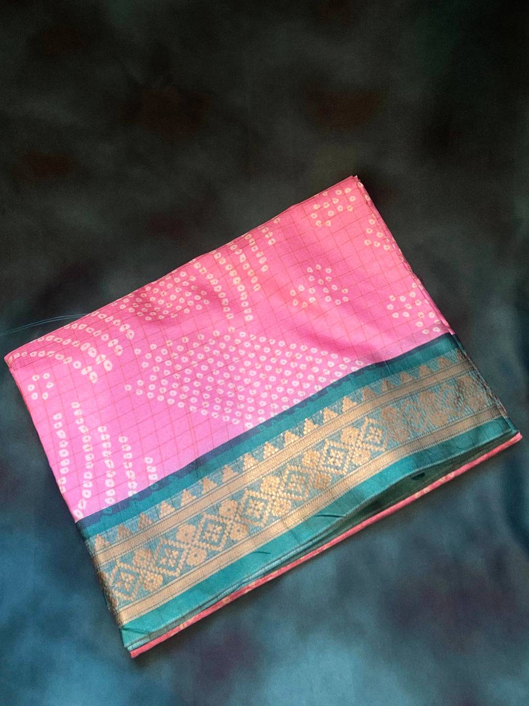 Soft Silk Pink Bandhej Digital Print Saree with Kanjivaaram Border