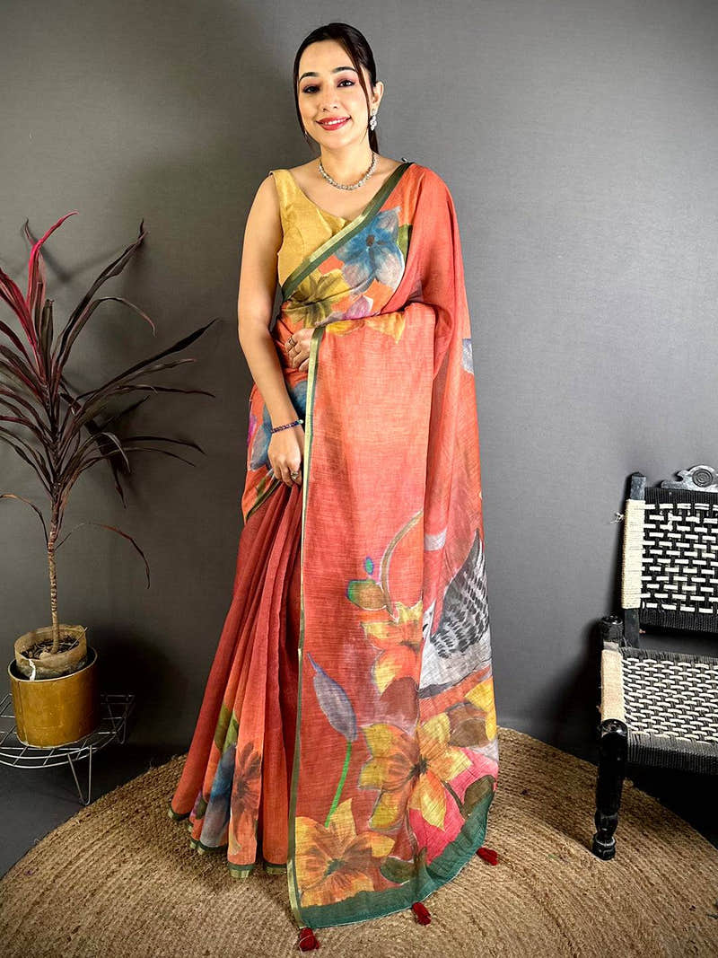 Vibrant Kalamkari Linen Chanderi Saree