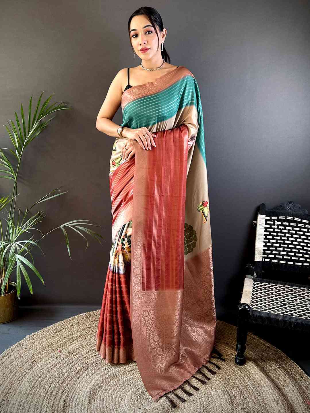 Pastel Blue Soft Crepe Silk Digital Ombre Saree