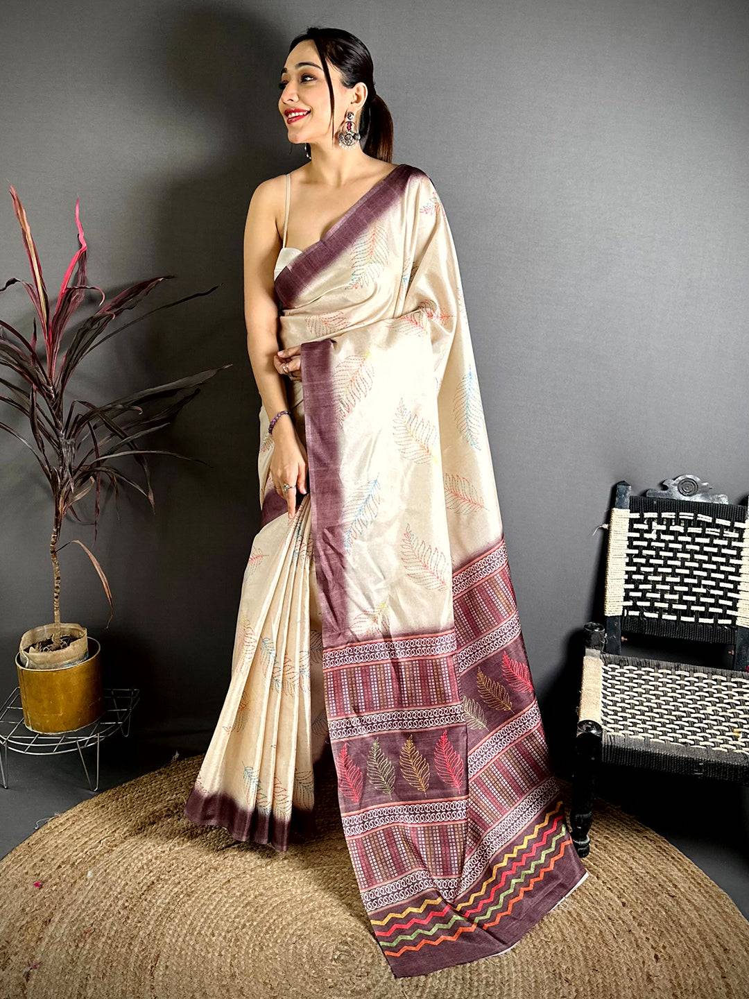Stylish Manipuri Tussar Katha Saree