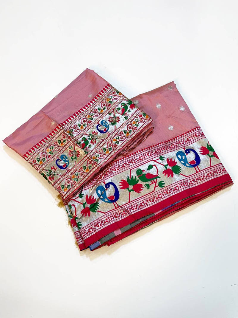 Baby Pink Soft Silk Paithani Meenakari SareeWithMaggamBlouse