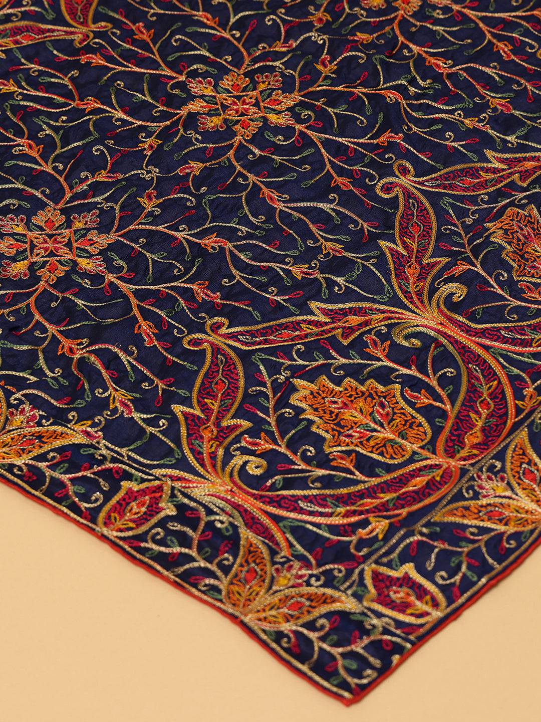 Close-up of Navy Pashmina Dupatta Threadwork