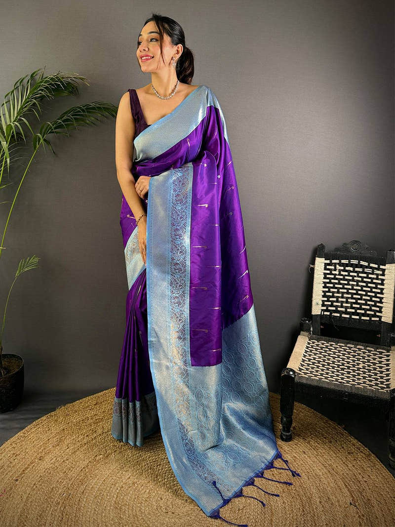 Purple Gold Zari Soft Silk Paithani Saree