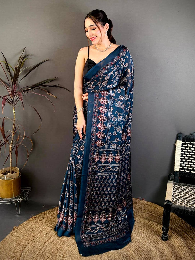 Tradition Soft Georgette Mirror Work Saree