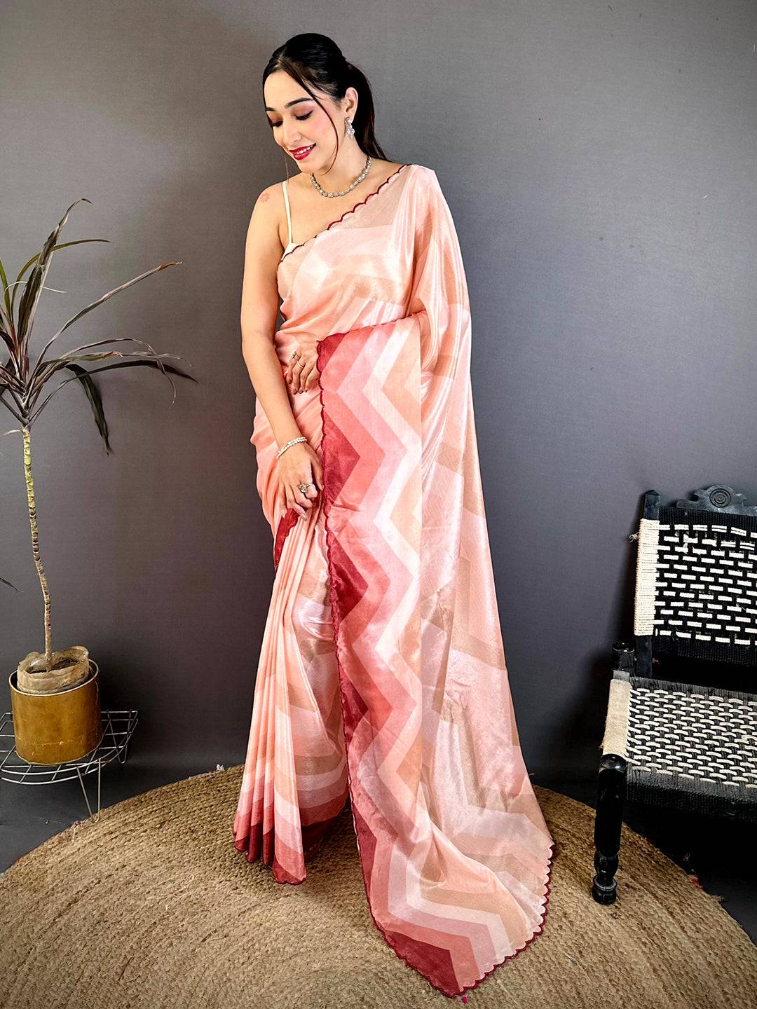 Radiant Ombre Zigzag Chinnon Chiffon Saree