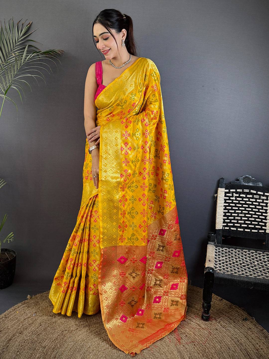 Elegant Yellow Soft Banarasi Patola Saree