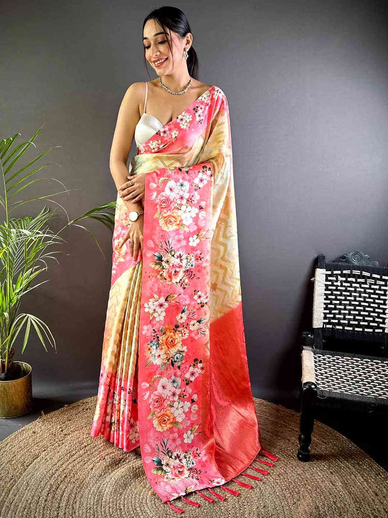 Pink Zari Zigzag Kota Doriya Saree