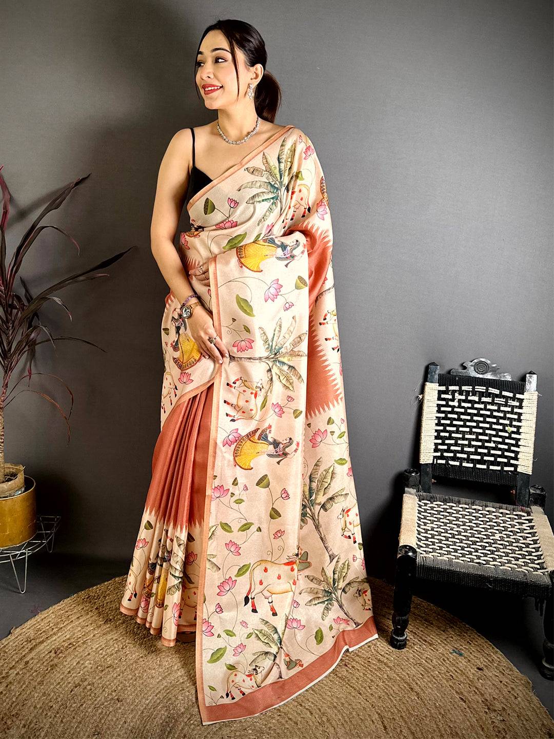 Royal Pichwai Border Semi Tussar Saree