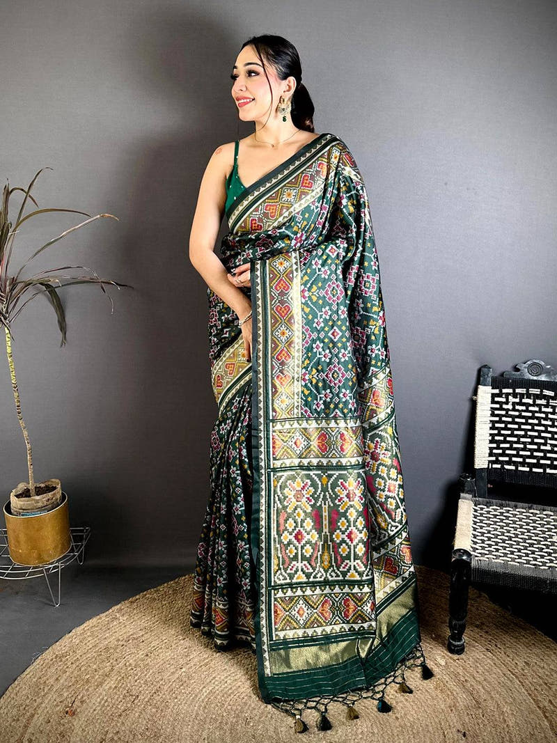 Green Patola Weaving Semi Silk Saree
