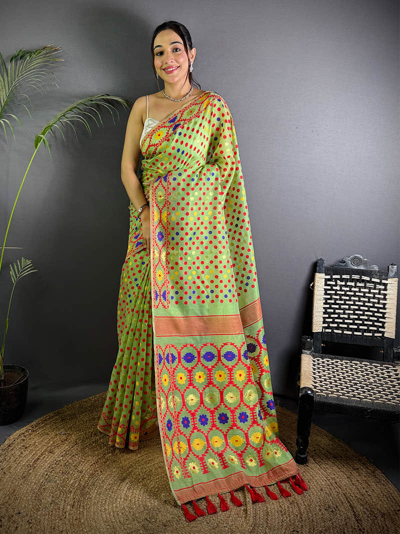 Light Green Dhakai Jamdani Saree