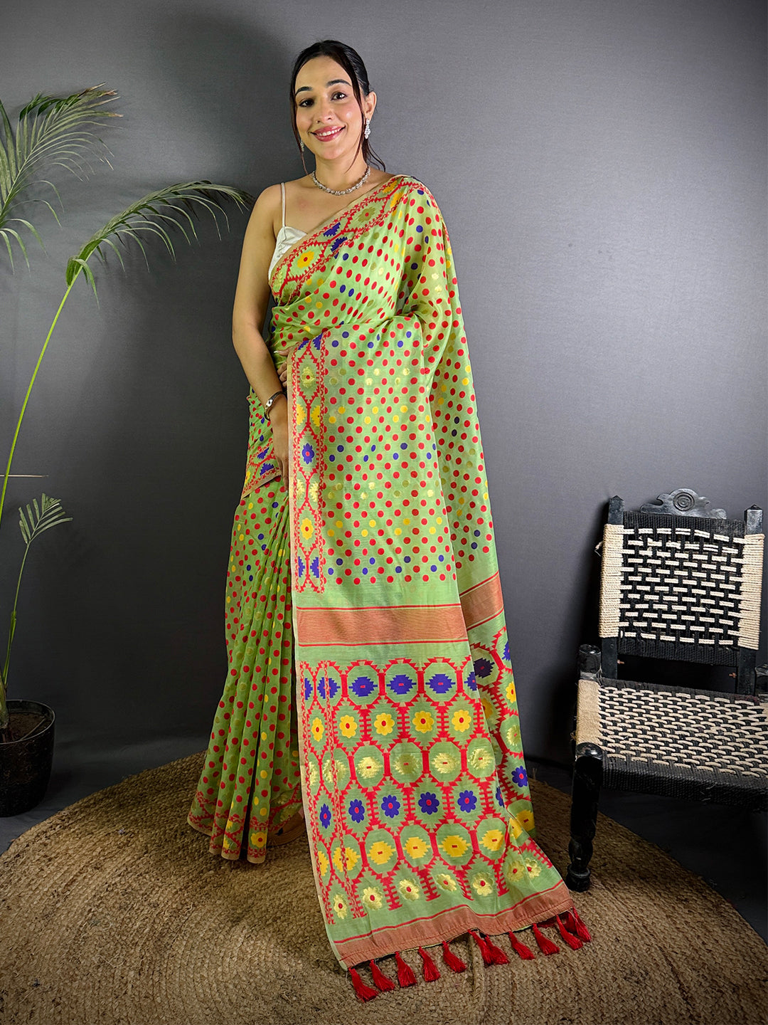 Light Green Dhakai Jamdani Saree