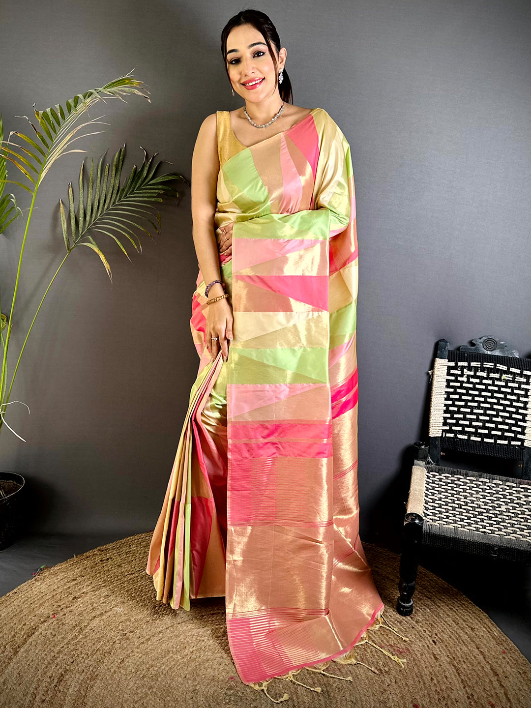 Multicolor Geometric Kanjivaram Silk Saree