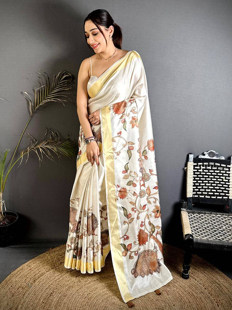 Stylish Pen Kalamkari Khadi Silk Saree