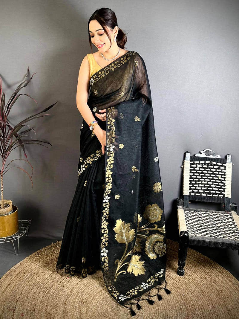Black Sona Chandi Khadi Ghicha Saree