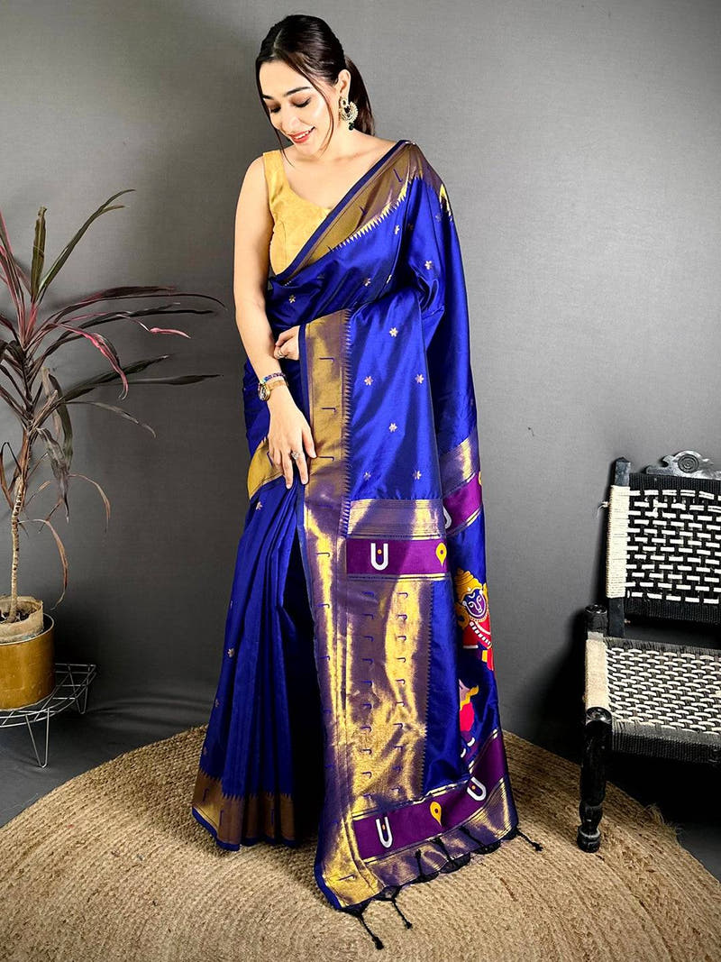 Royal Blue Gold Zari Soft Silk Saree