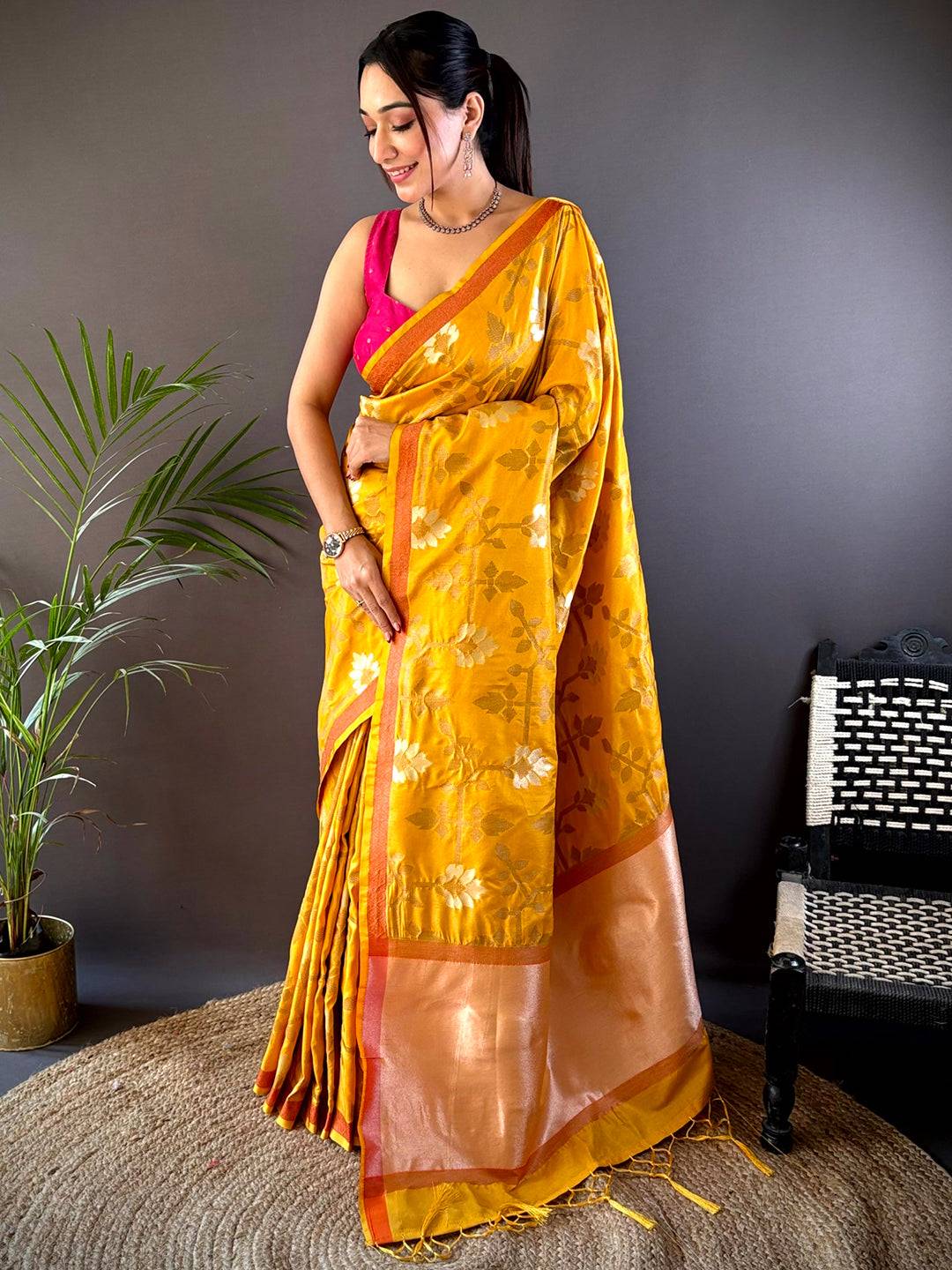 Soft Silk Geometric Floral Printed Saree