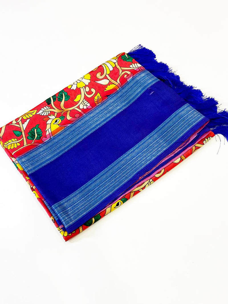 Red Banarasi Silk Peacock Floral Saree