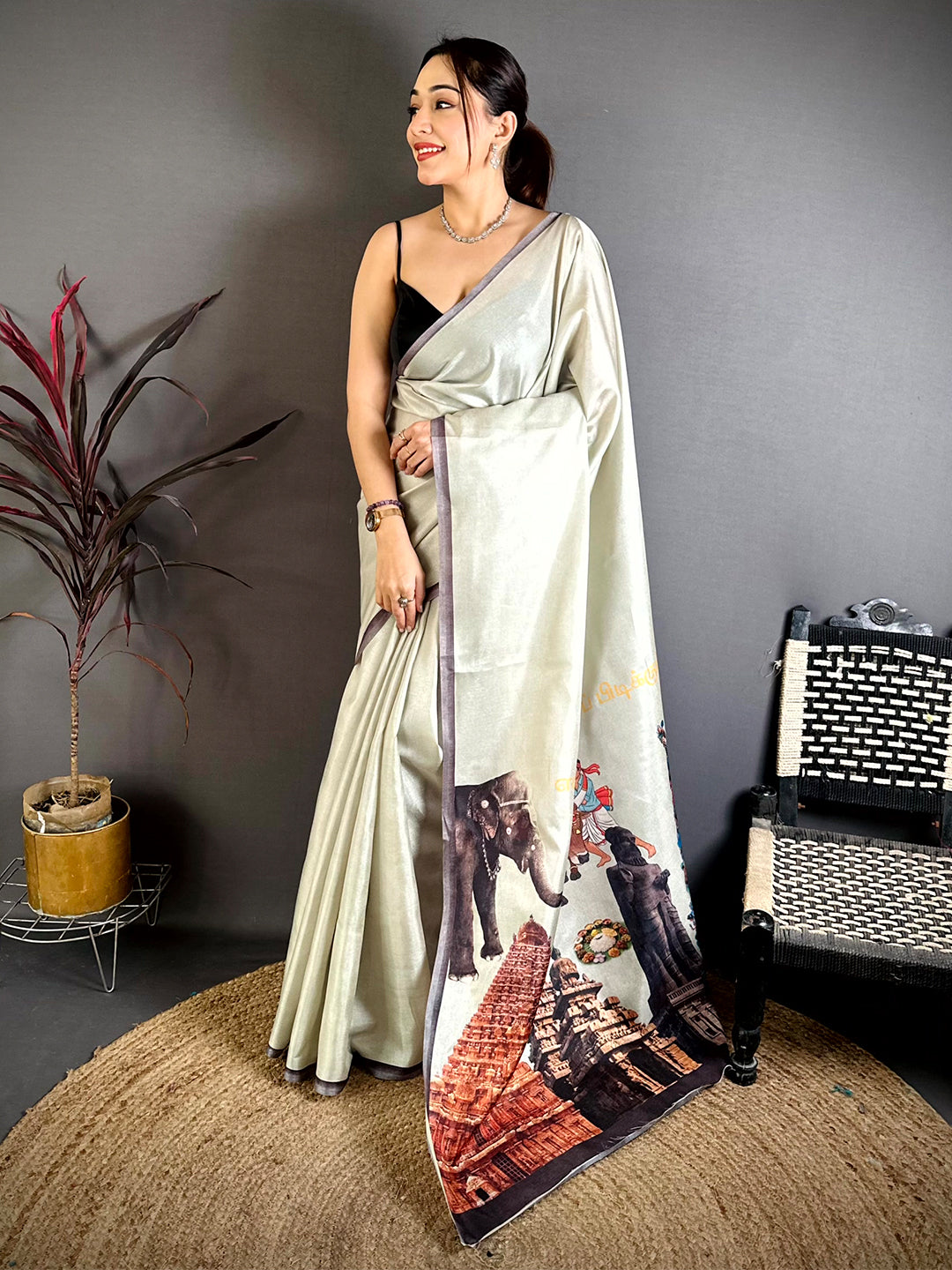 Radiant Tamil Cultural Icons Digital Print saree