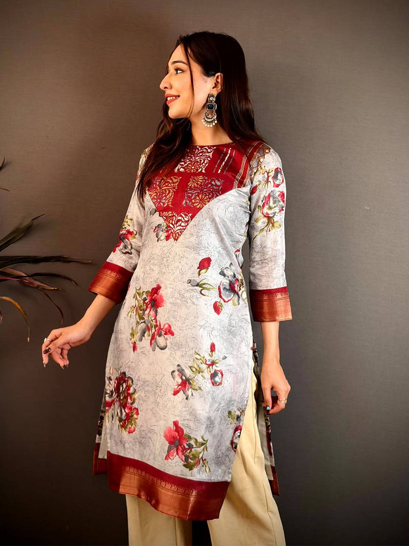 Soft Dola Silk Crew Neck Kurti