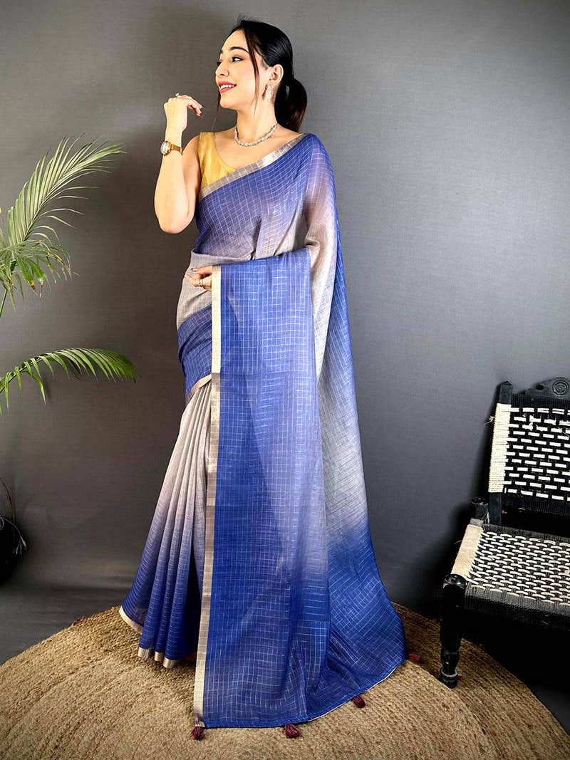 Opulent Self Chex Linen Zari Saree