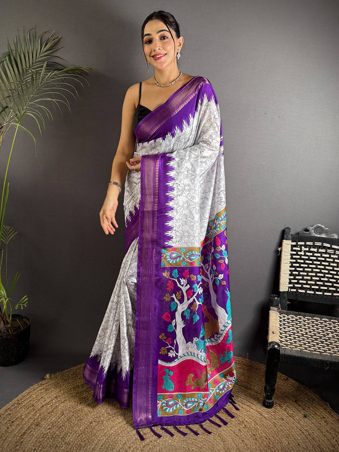 Artistic Pichwai Printed Dola Silk Saree