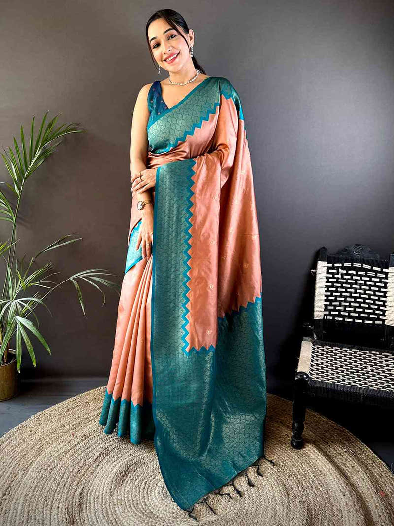 Peach Soft Katan Silk Saree