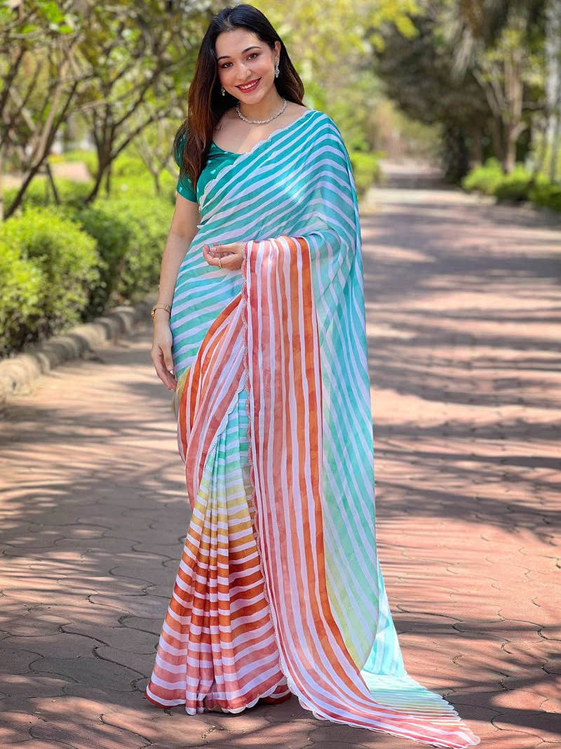 Latest Striped Leheriya Saree