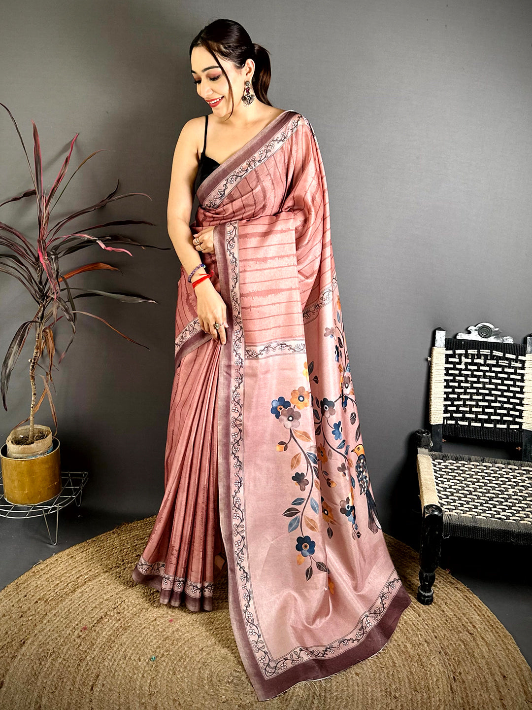 Classic Tussar Kalamkari Floral Shibori Saree