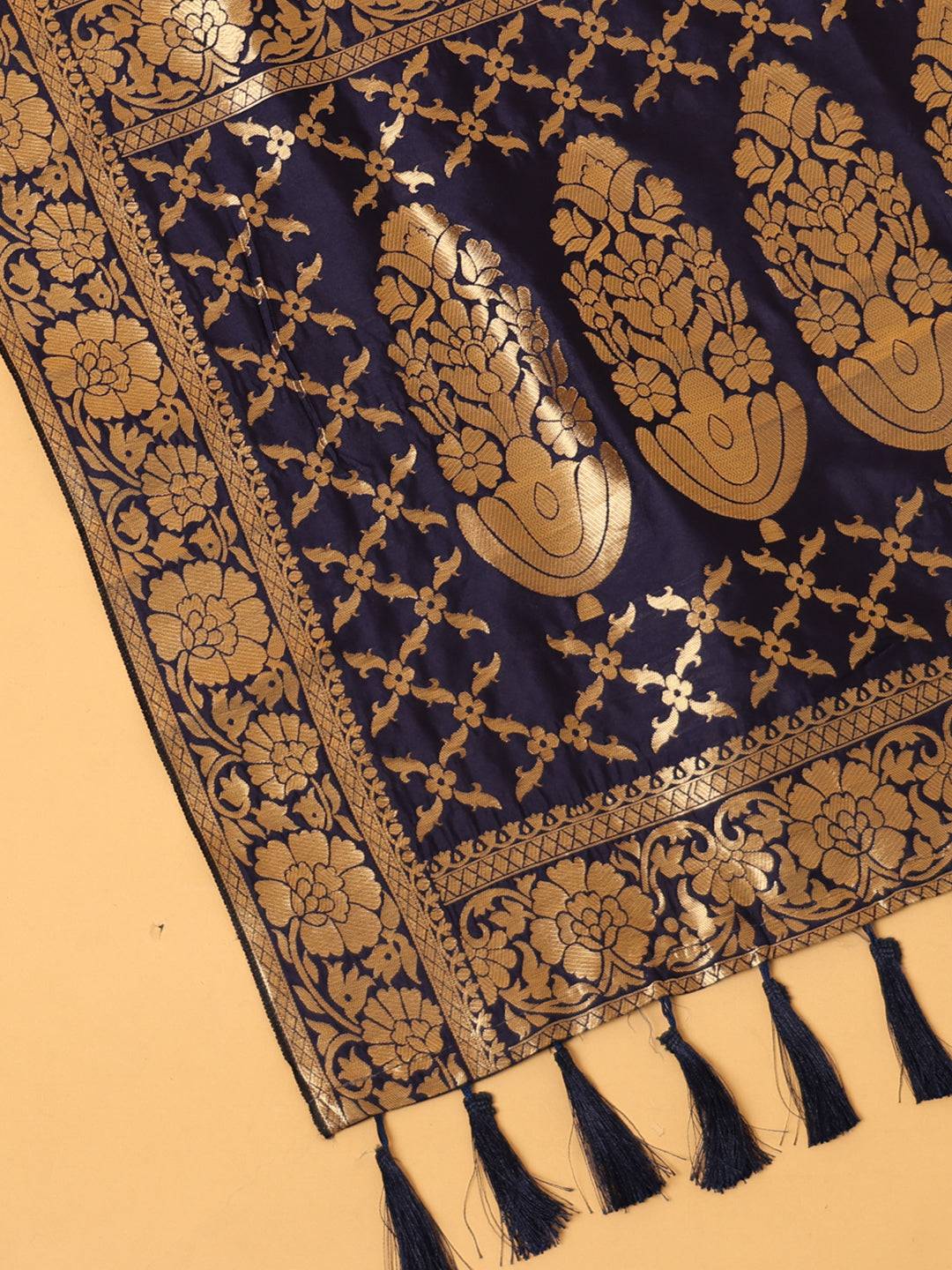 Close-up of woven design on silk blend dupatta