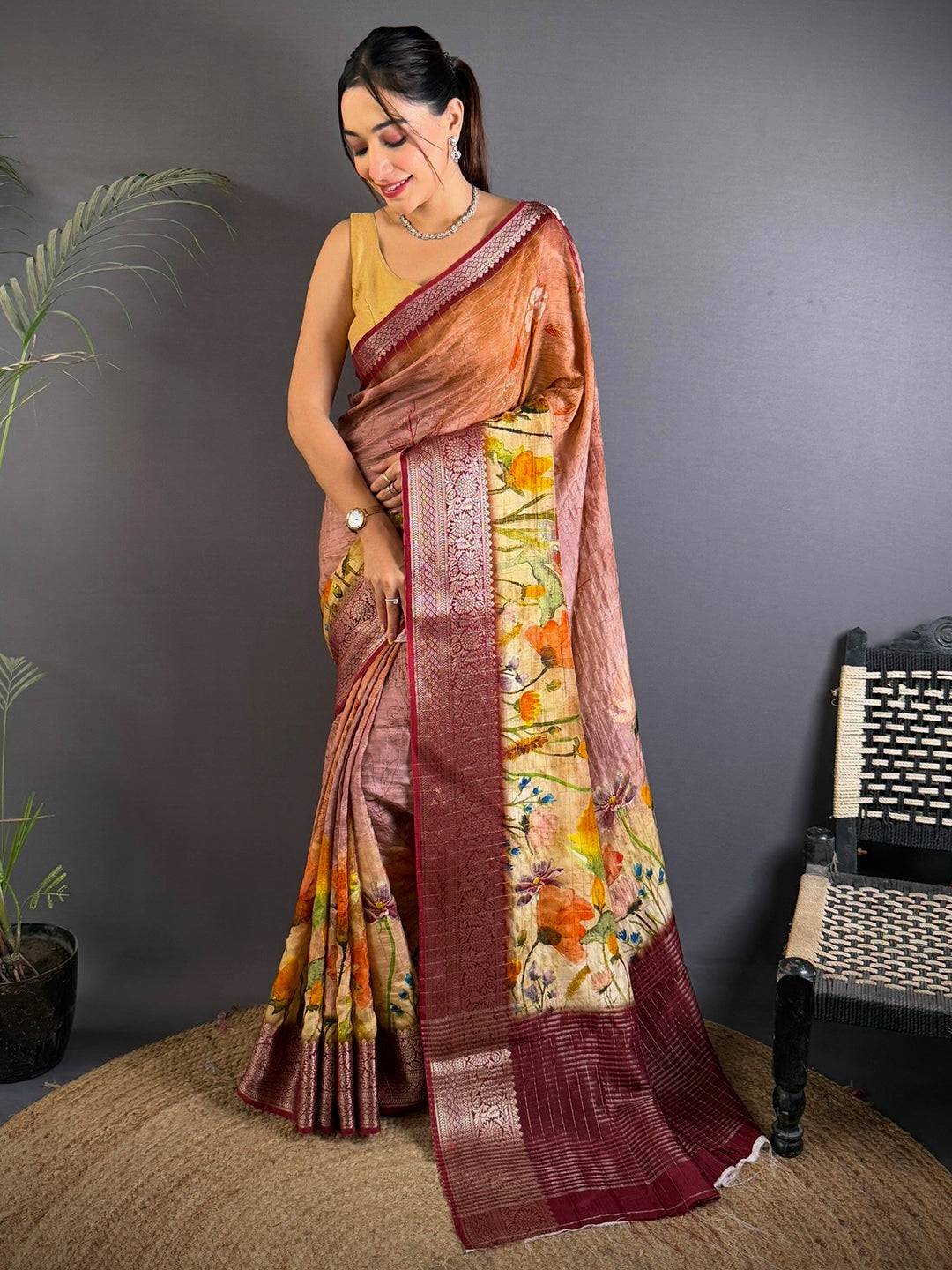 Rose Aura Pure Viscose Floral Saree