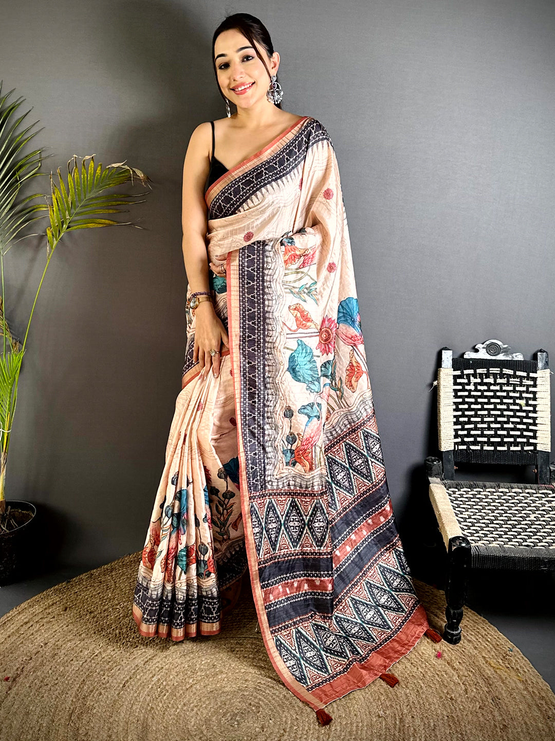 Regal Slub Ghicha Ikkat Saree