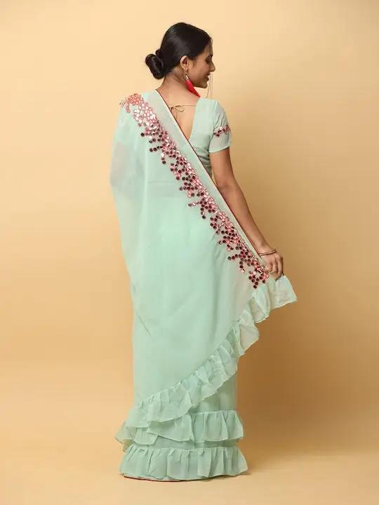 Soft Georgette Ruffle Party Wear Saree