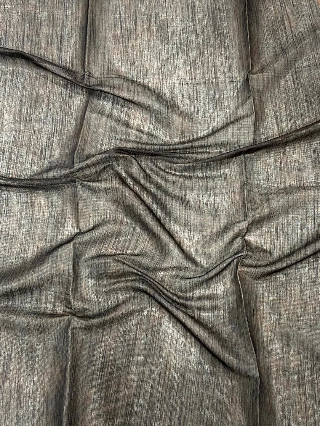 Coffee Brown Tissue Chanderi Kalamkari Handprint Saree