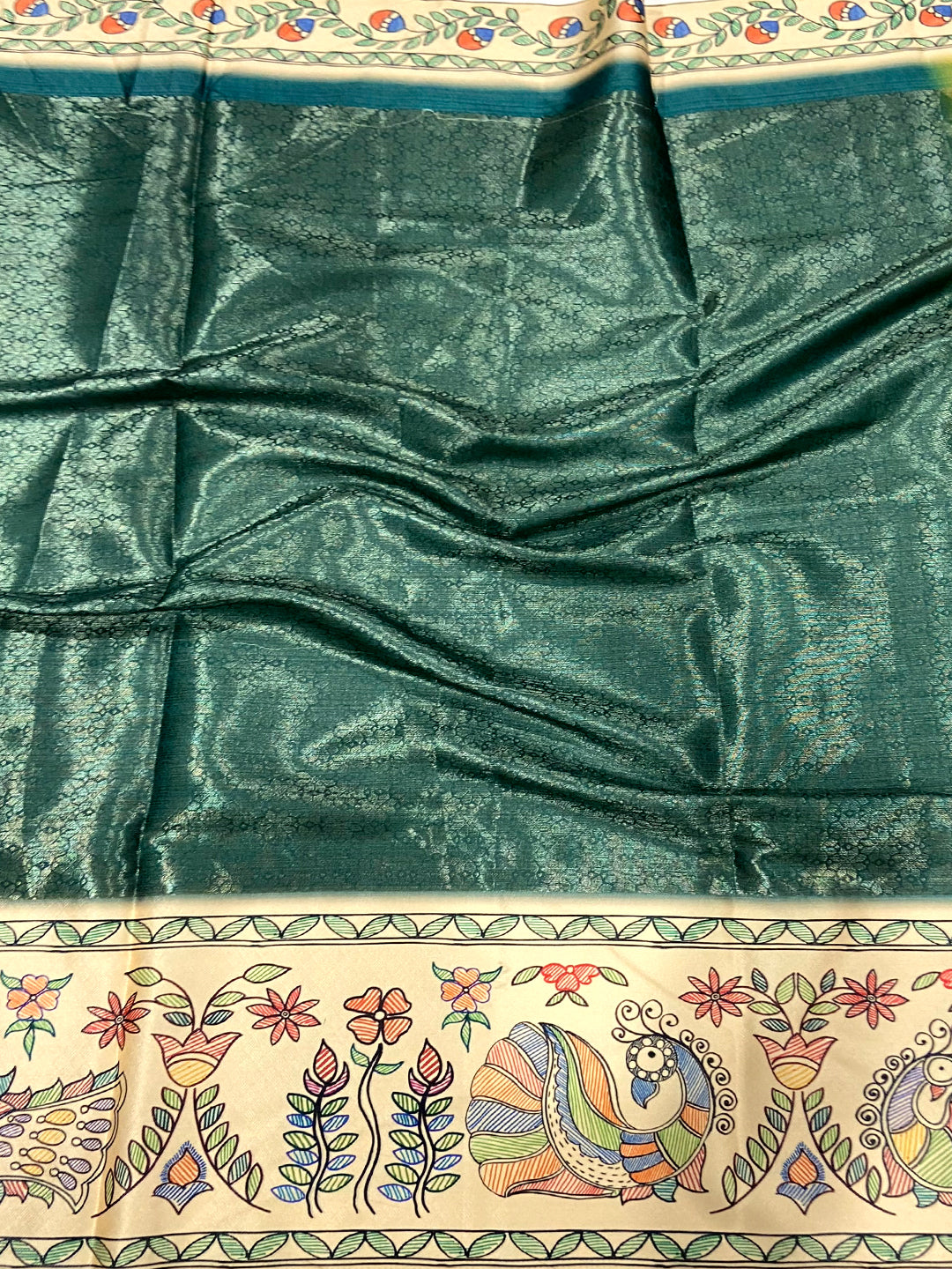 Olive Madhubani Print Soft Silk Saree