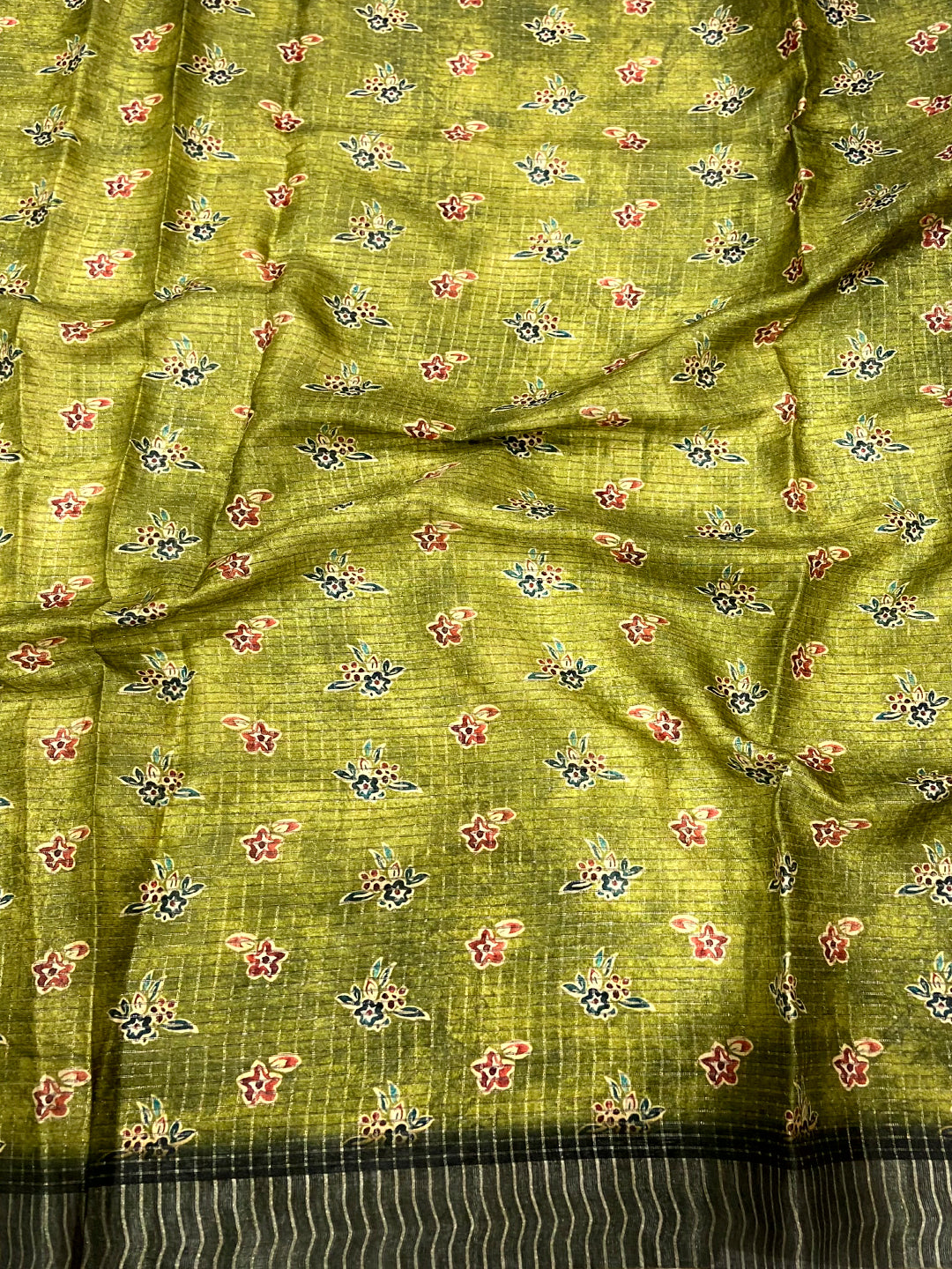 Olive Tissue Chanderi Digital Check Saree