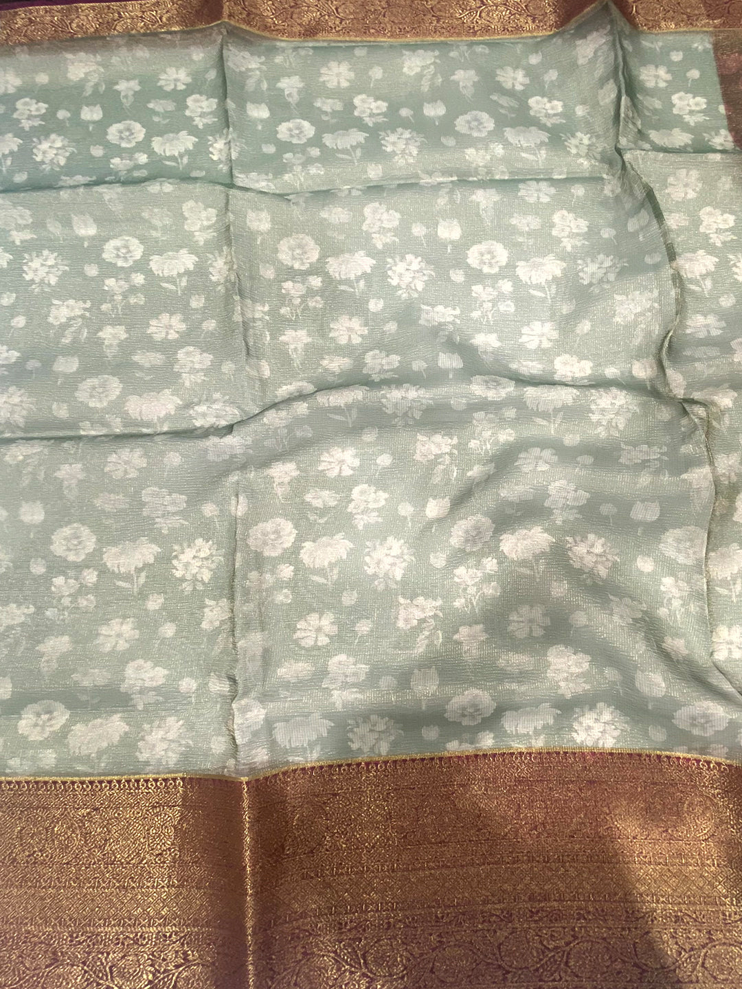 Jade Green Floral Gold Zari Tissue Saree
