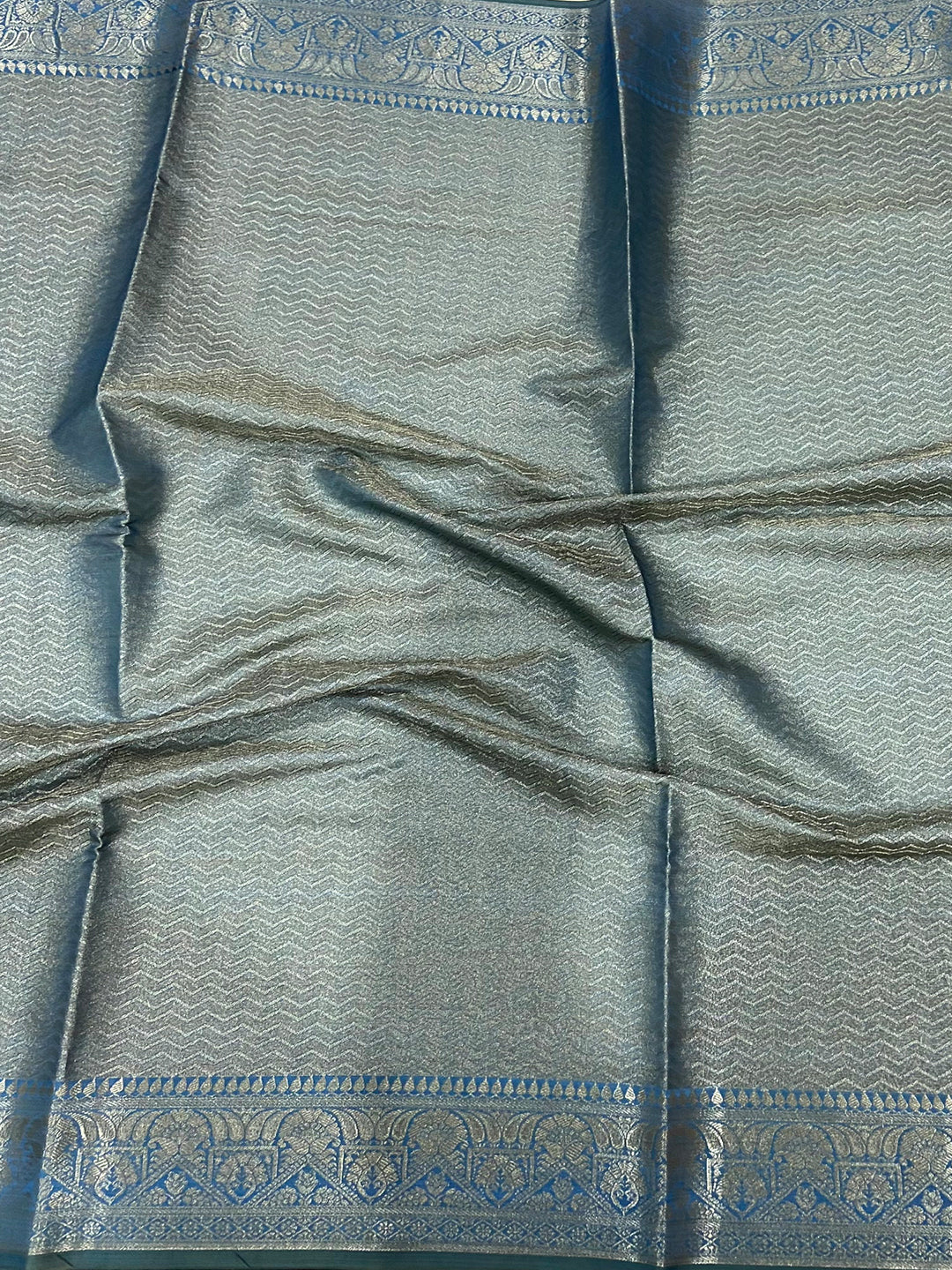 Pastel Blue Bamboo Silk Floral Saree