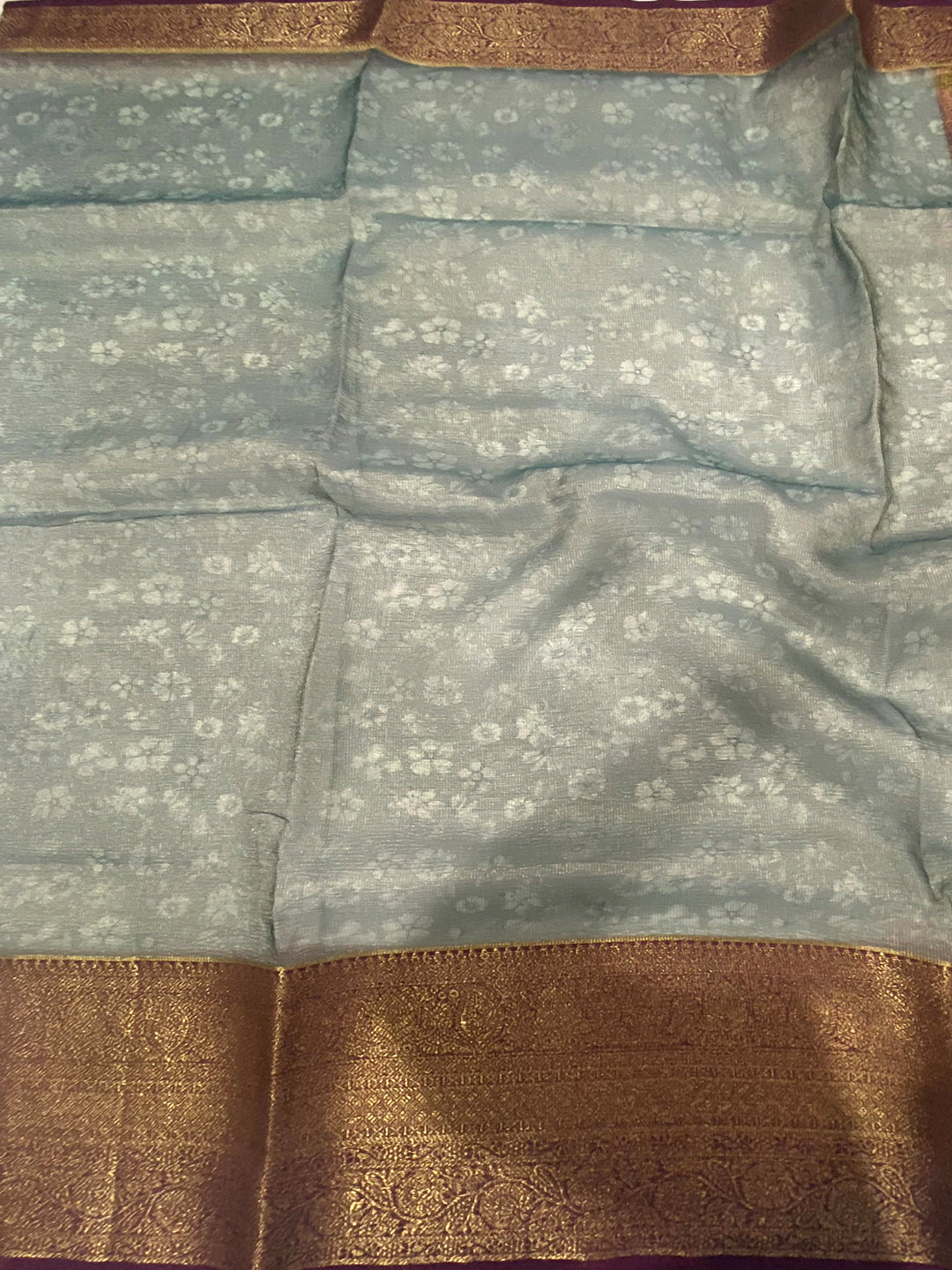 Fern Green Floral Gold Zari Tissue Saree