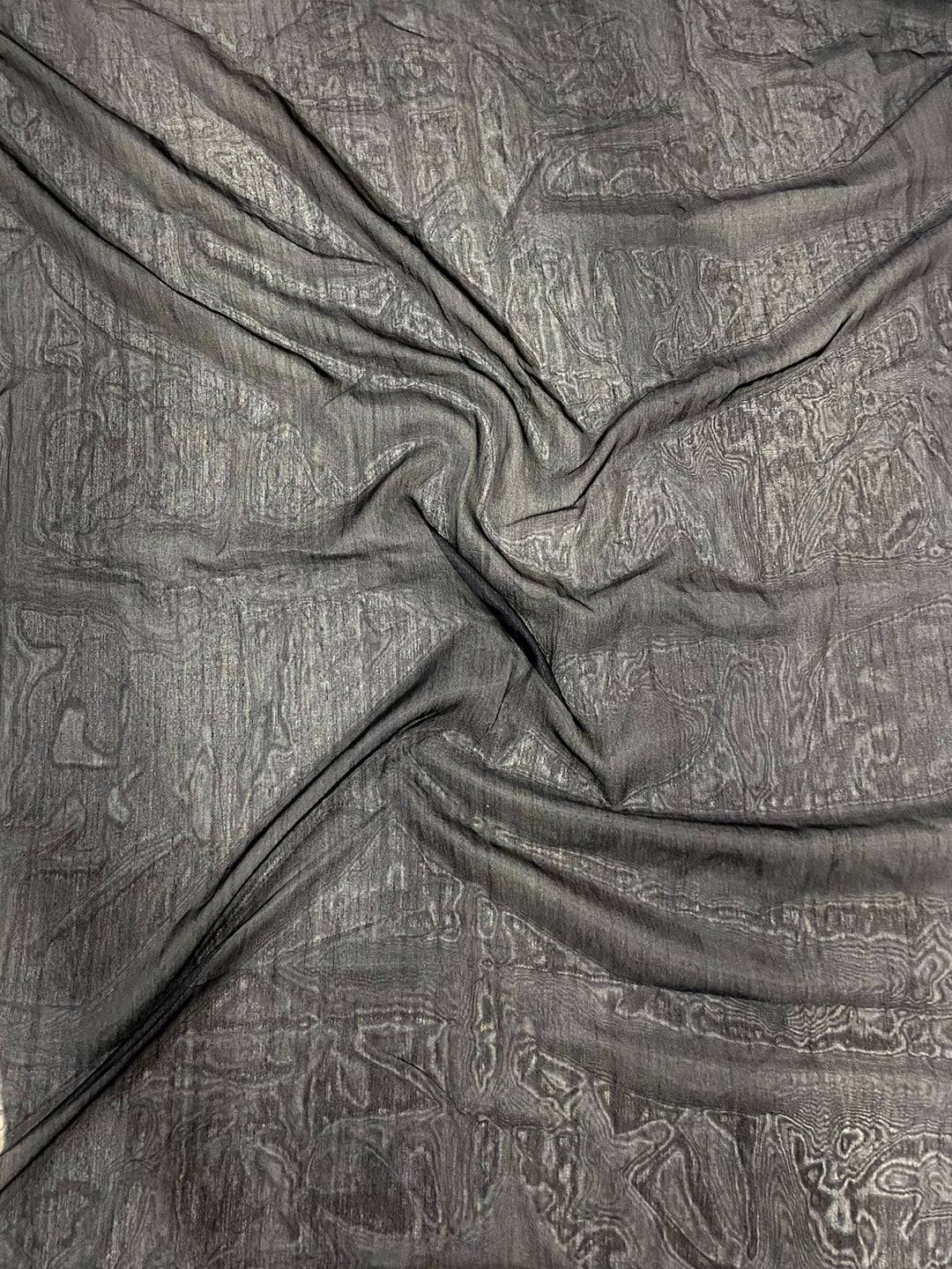 Black Dola Silk Pen Kalamkari Print Saree