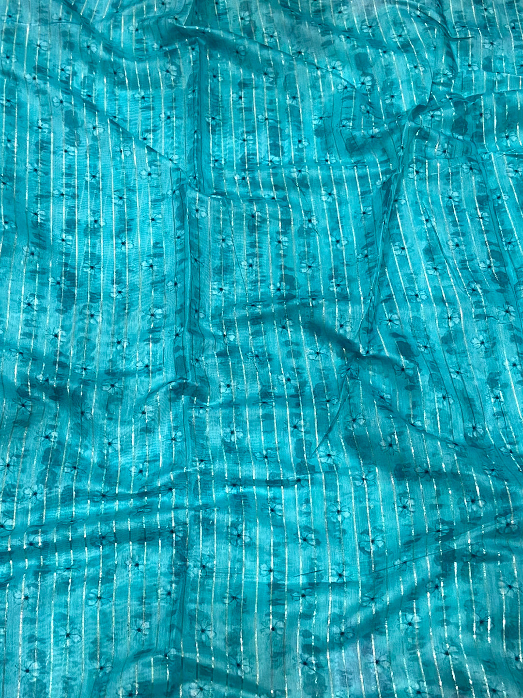 Turquoise Soft Organza Digital Floral Saree