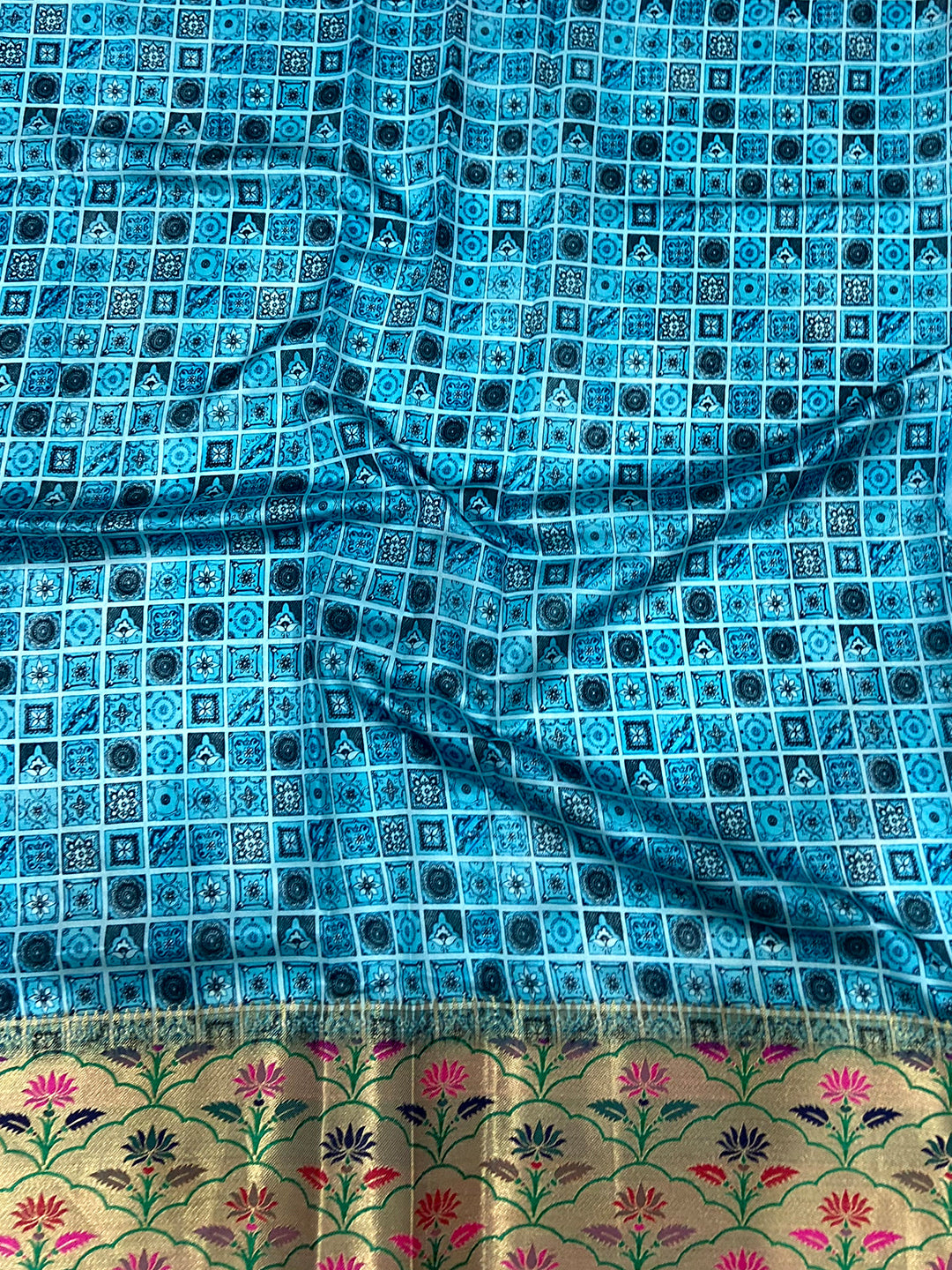 Sky Blue Freehand Digital Print Soft Silk Saree