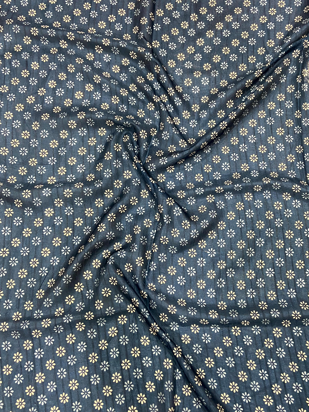 Steel Blue Leaf Print Ghicha Handloom Saree