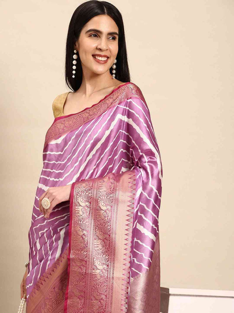 Zari Border Lehria Purple Colour Party Wear Saree