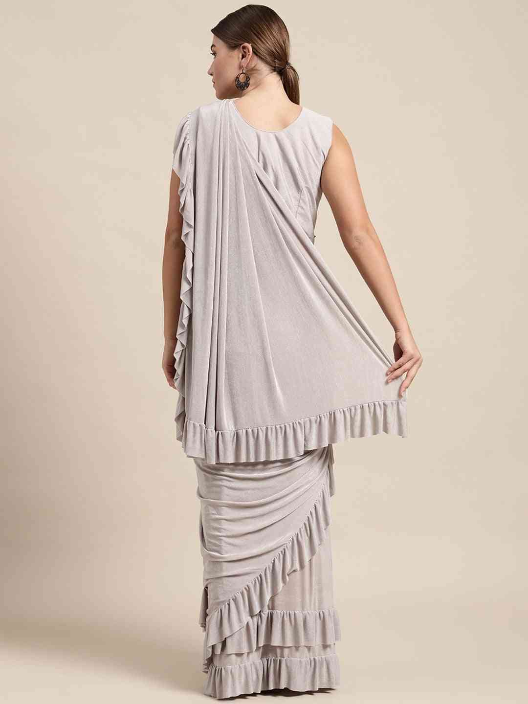 Stylish Grey Colour Solid Print Saree