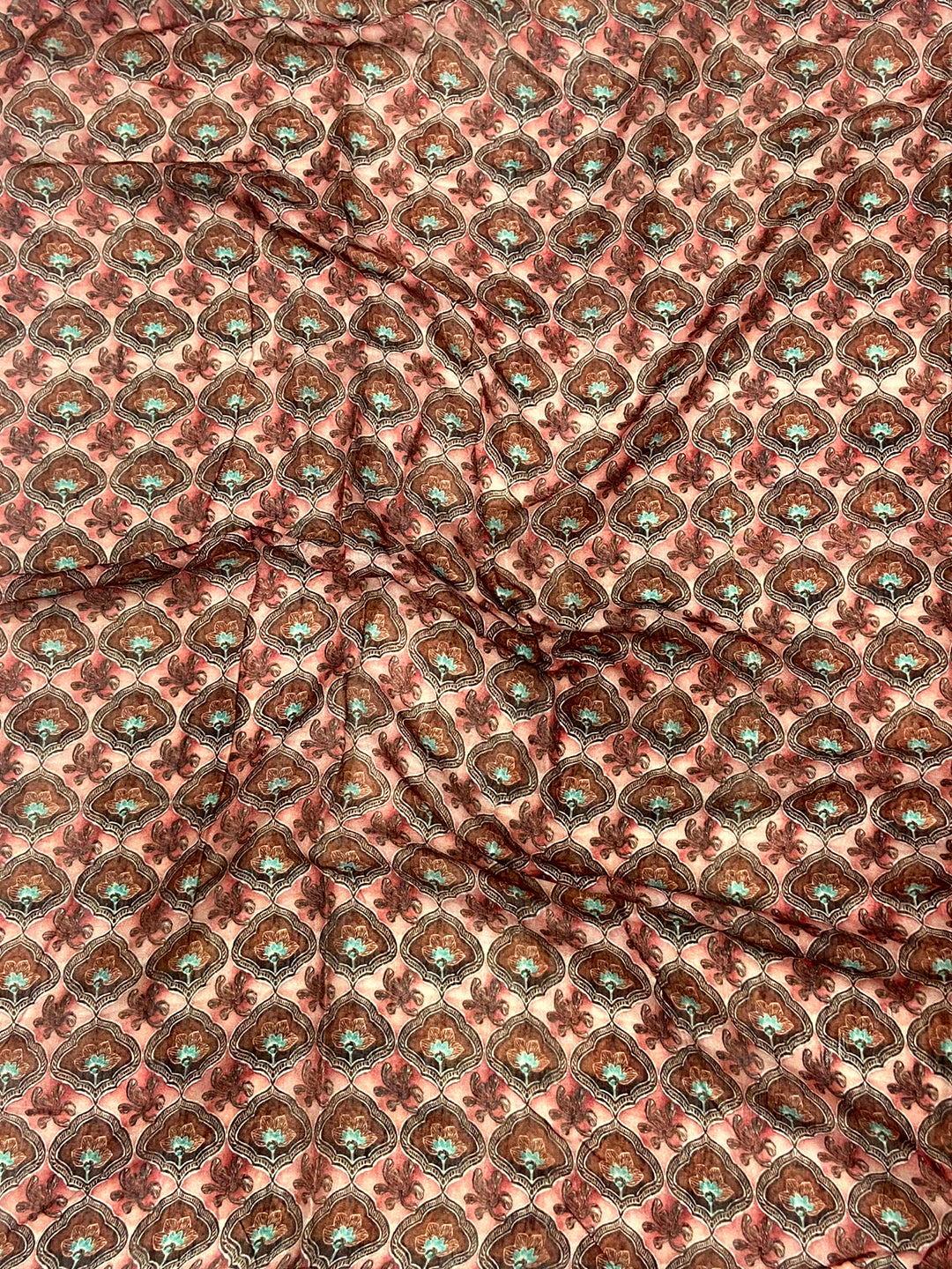 Peach Linen Block Kalamkari Print Saree