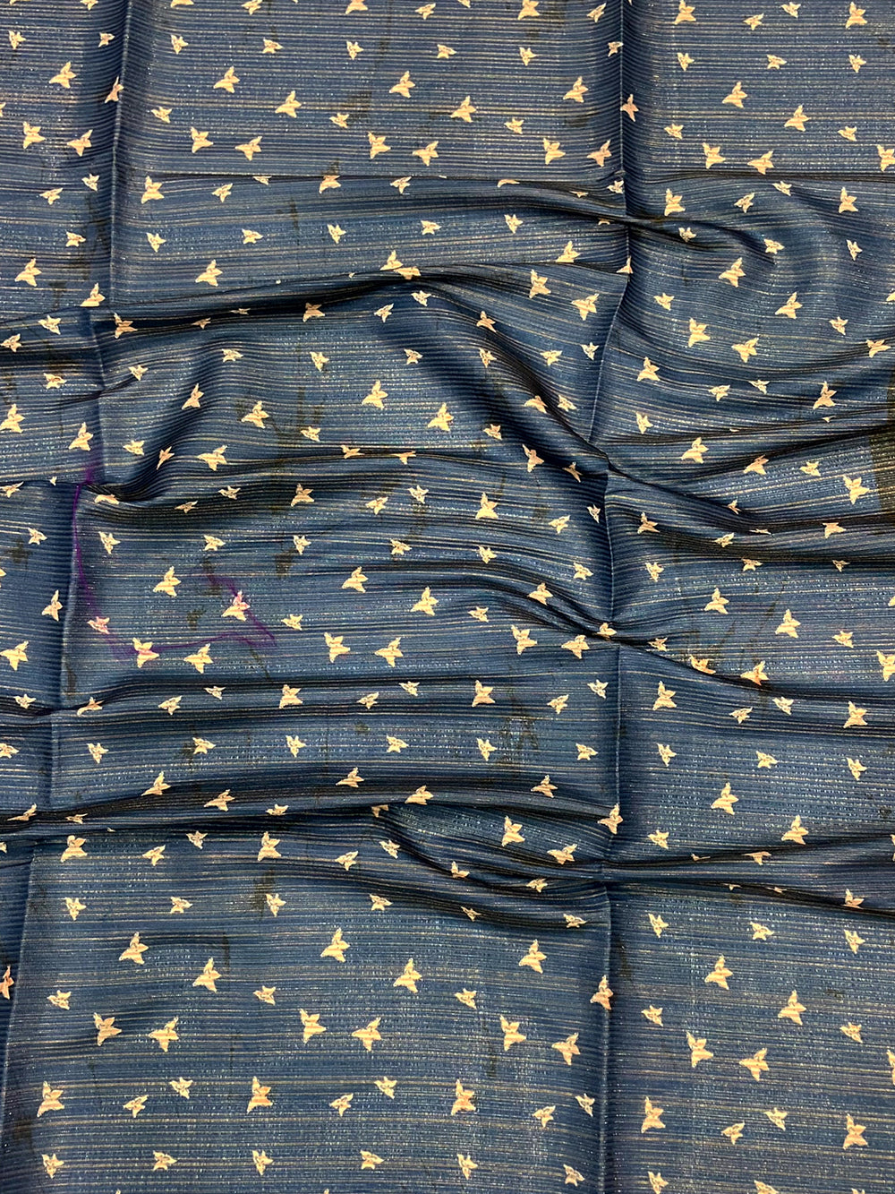 Deep Teal Monochromatic Botanical Print Saree