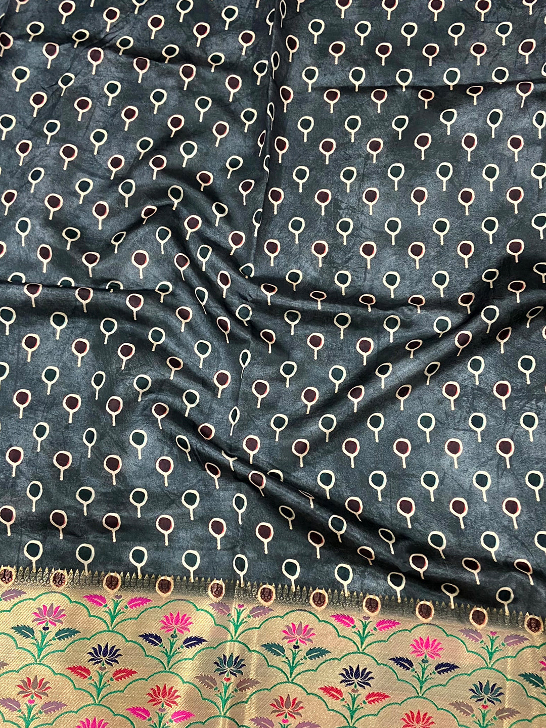 Black Freehand Digital Print Soft Silk Saree